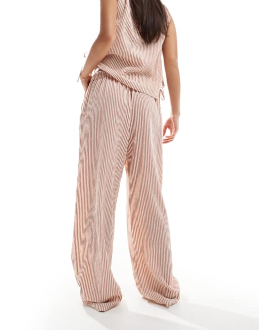 ASOS DESIGN textured pull on straight leg pants in rose stripe - part of a set 