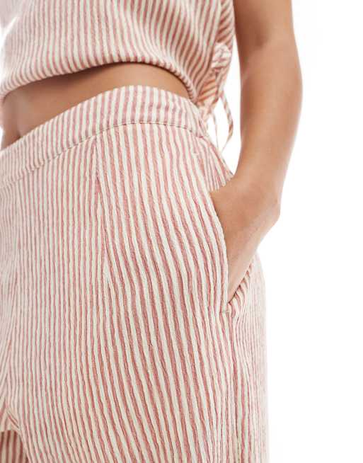 ASOS DESIGN textured pull on straight leg pants in rose stripe - part of a set 