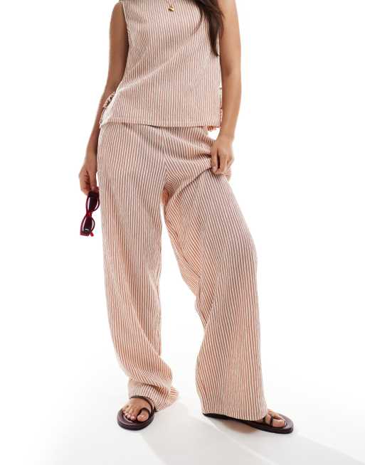 ASOS DESIGN textured pull on straight leg pants in rose stripe - part of a set 