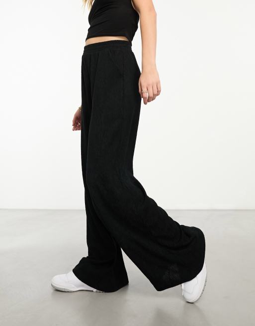 ASOS DESIGN textured pull on wide leg pants in black