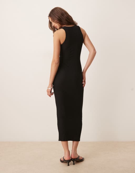 ASOS DESIGN textured racer midi dress in black, 4 of 4