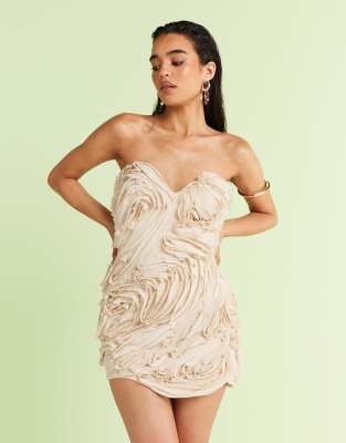 Asos Design Textured Raw Edge Bandeau Mini Dress In White