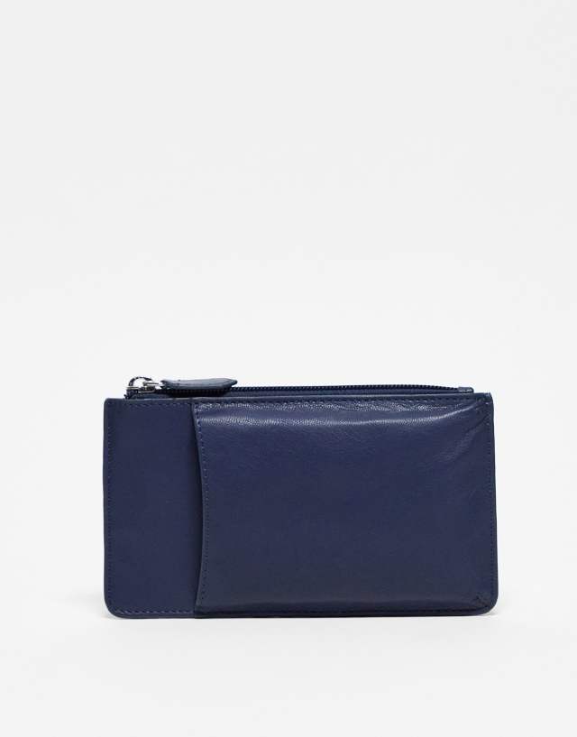 ASOS DESIGN textured real leather wallet with phone slip pocket in blue