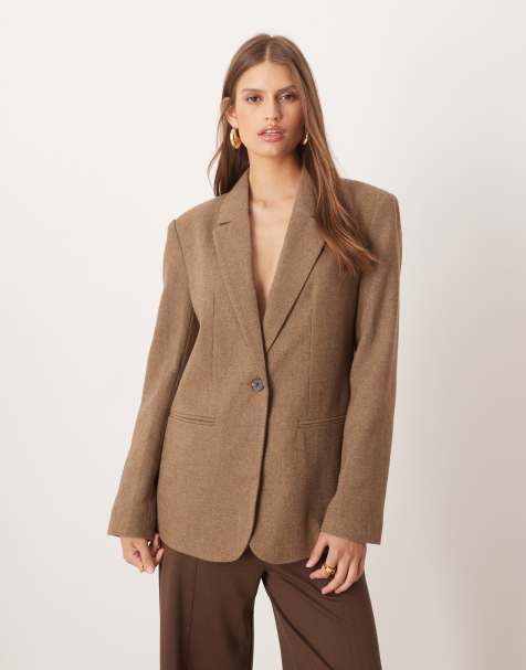 ASOS DESIGN textured relaxed blazer in brown herringbone - view 1