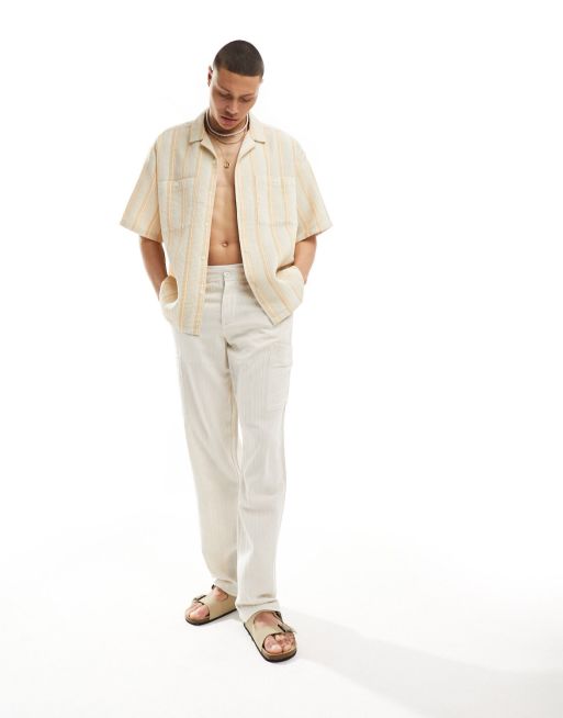 Relaxed: trousers with an elasticated frilled waistband - light beige