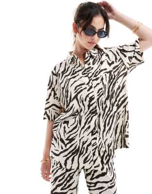 Asos Design Textured Resort Shirt In Zebra Print - Part Of A Set-multi In Animal Print