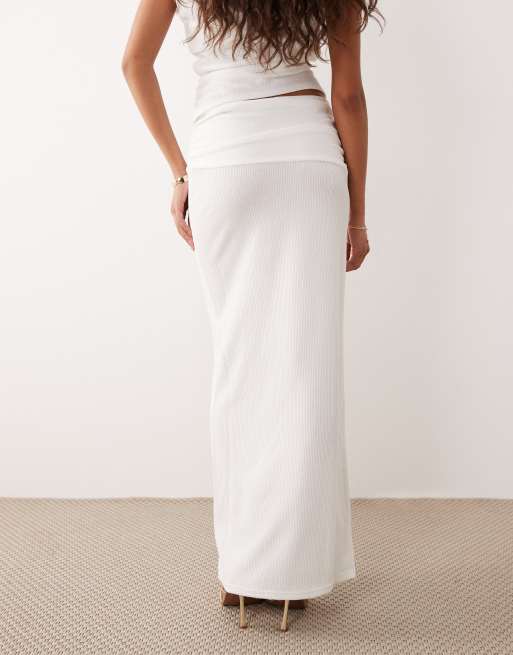 ASOS DESIGN textured rib column maxi skirt in ivory (part of a set), 5 of 5