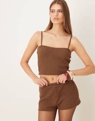 Asos Design Textured Rib Knit Bralette In Brown