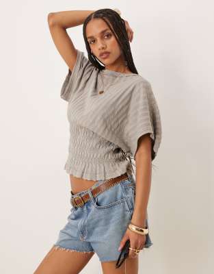 Asos Design Textured Rib Knit Shirred Waist Tee