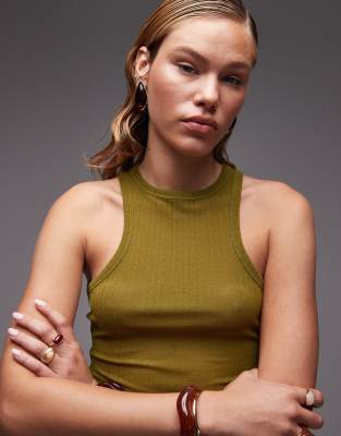 Asos Design Textured Ribbed Tank In Green