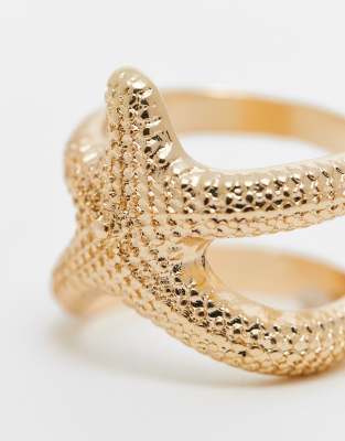 Asos Design Textured Ring With Starfish Design