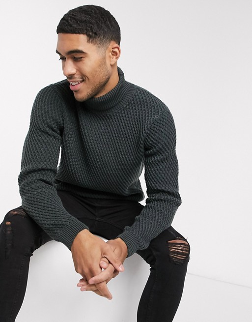 ASOS DESIGN textured roll neck jumper in charcoal