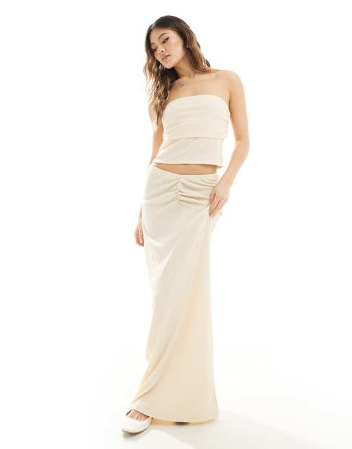 ASOS DESIGN textured ruched front maxi skirt in ecru (part of a set)