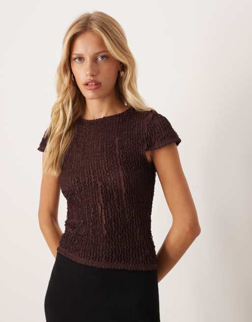 ASOS DESIGN textured ruffle baby tee in dark brown