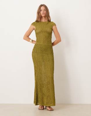 Asos Design Textured Ruffle Baby Tee In Green