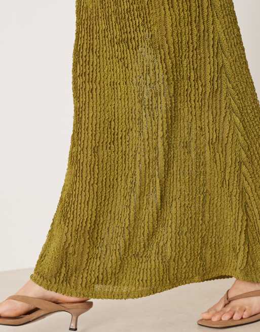 ASOS DESIGN textured ruffle fishtail maxi skirt in green - part of a set, 4 of 5
