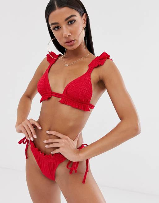 Red ruffle store bikini bottoms