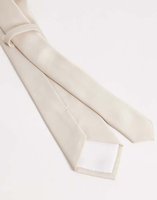 ASOS DESIGN textured satin neck tie in cream, 2 of 3