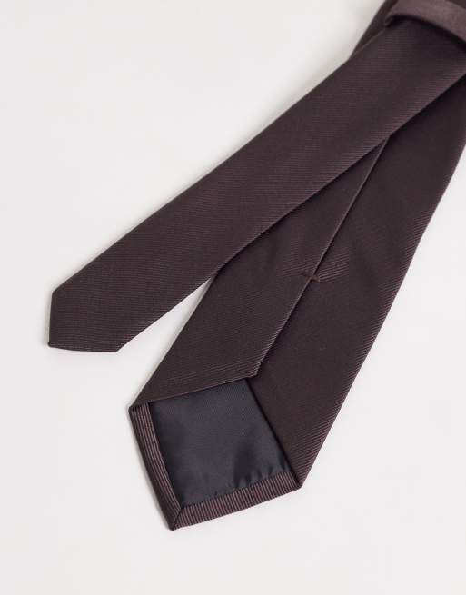 ASOS DESIGN textured satin neck tie in dark brown, 3 of 3