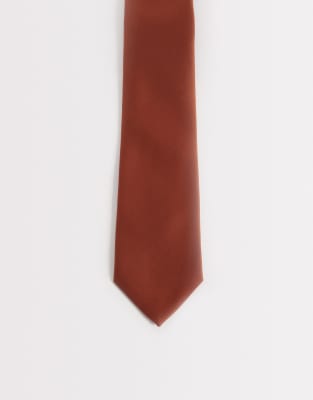 Asos Design Textured Satin Necktie In Orange