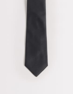 Asos Design Textured Satin Tie In Gray