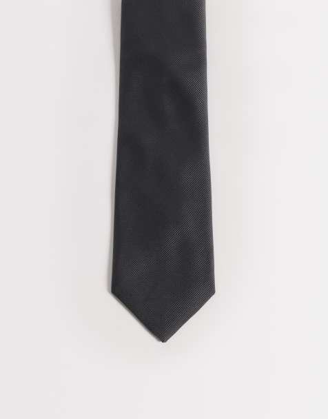 ASOS DESIGN textured satin tie in charcoal - view 1