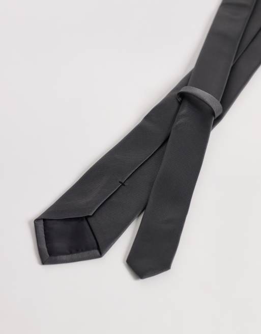 ASOS DESIGN textured satin tie in charcoal, 3 of 3