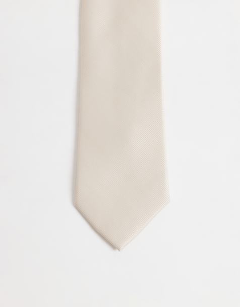 ASOS DESIGN textured satin tie in cream - view 1
