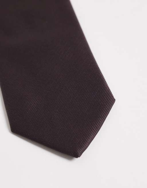 ASOS DESIGN textured satin tie in dark brown, 2 of 3