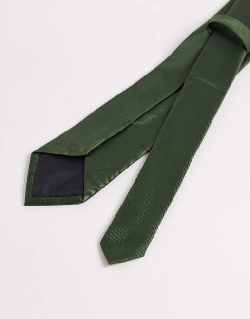 ASOS DESIGN textured satin tie in dark green, 3 of 3