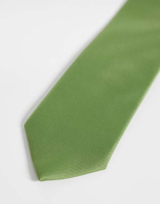 ASOS DESIGN textured satin tie in green, 3 of 3