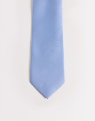 Asos Design Textured Satin Tie In Blue