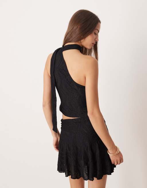ASOS DESIGN textured scarf neck one shoulder top in black (part of a set), 2 of 4