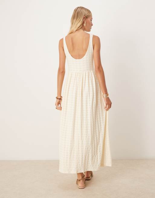 ASOS DESIGN textured scoop neck drop waist midi dress in cream, 3 of 4