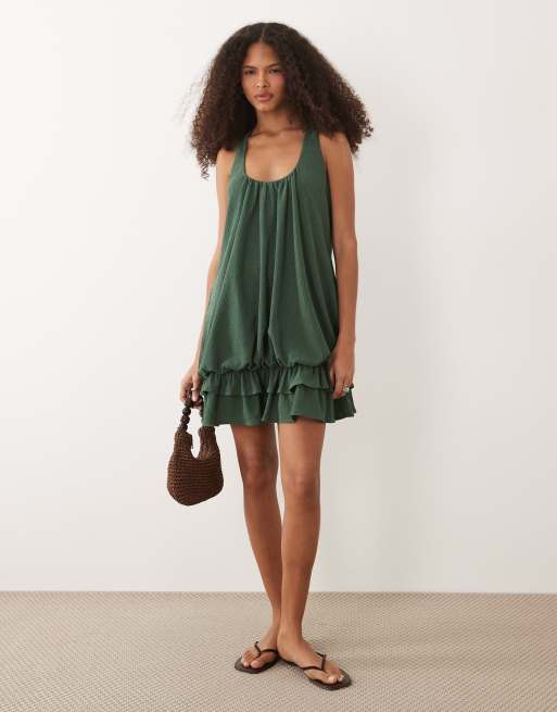 ASOS DESIGN textured scoop neck with peplum mini dress in khaki, 2 of 4