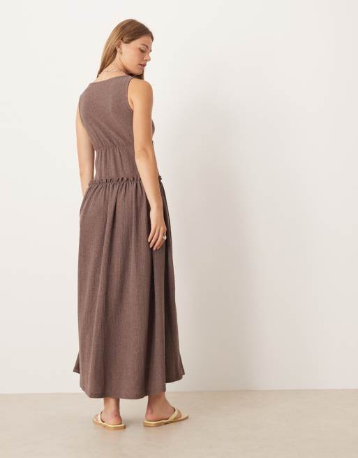 brown textured midi dress Brown Textured Midi