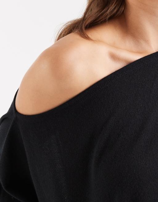 ASOS DESIGN textured semi sheer knit off shoulder cape top in black, 3 of 4