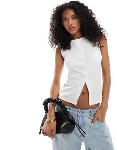 ASOS DESIGN textured sheer longline waistcoat in white - view 1