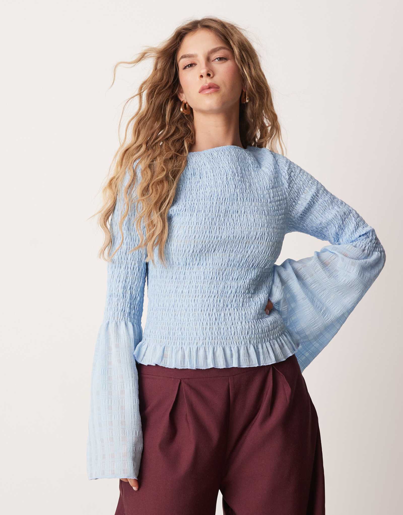 Топ с текстурированным гофрированным рукавом-ангелочком от ASOS DESIGN