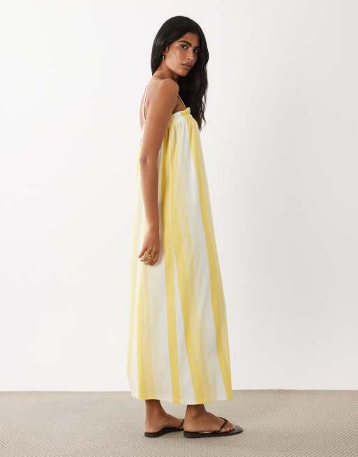 ASOS DESIGN textured shirred detail midaxi dress in vertical yellow stripe, 4 of 4