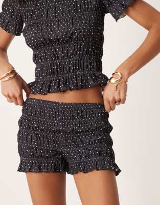 Asos Design Textured Shirred Spot Hot Pants In Blue