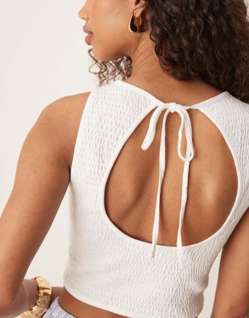 ASOS DESIGN textured shirred tank crop top in white, 2 of 4