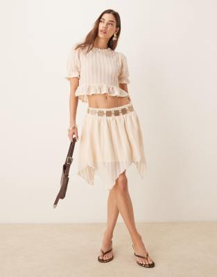 Asos Design Textured Shirred Top With Ruffle Detail In Pink