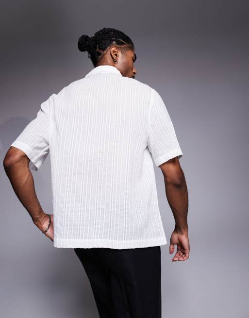 ASOS DESIGN textured shirt with chest embroidery in white