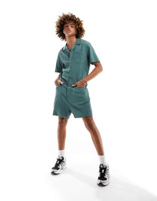 textured short boilersuit in green