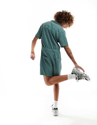 Asos Design Textured Short Boilersuit In Green
