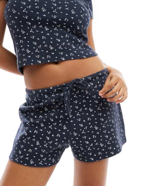 ASOS DESIGN textured short co-ord in navy ditsy print - view 1