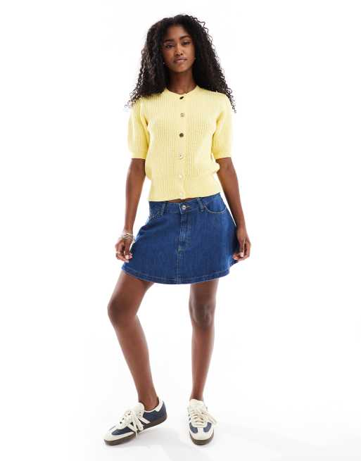 ASOS DESIGN textured short sleeve cardigan with gold buttons in