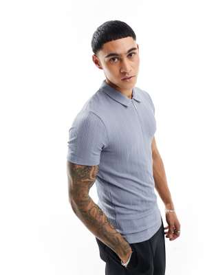 ASOS DESIGN textured short sleeve polo in blue - ASOS Price Checker