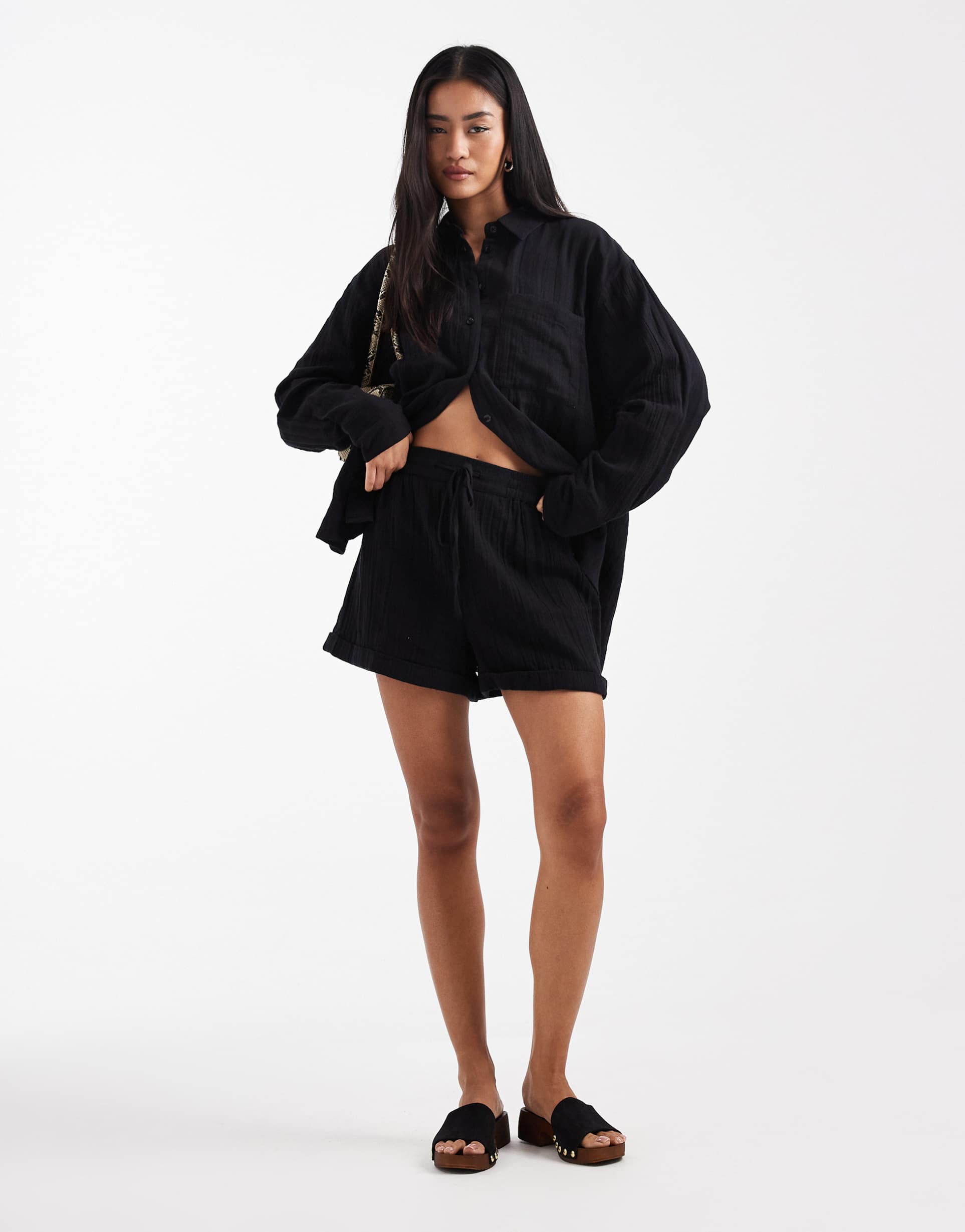 asos design textured shorts in black - part of a set